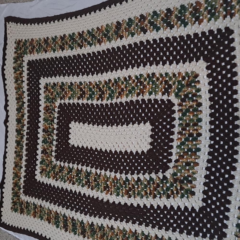Camo Country Open Crochet Handmade Afghan Approximately Twin Size